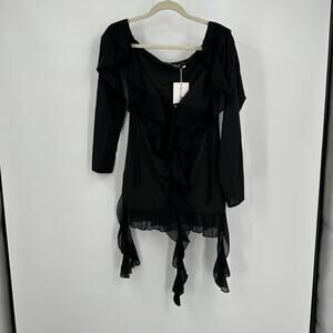 Womens Black Pullover Top Size L Witchy Whimsigoth Goth Festival‎ Deep V Neck